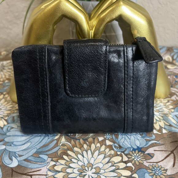 FOSSIL LONG LIVE VINTAGE BLACK DISTRESSED LEATHER WALLET Tri-fold - Picture 2 of 10